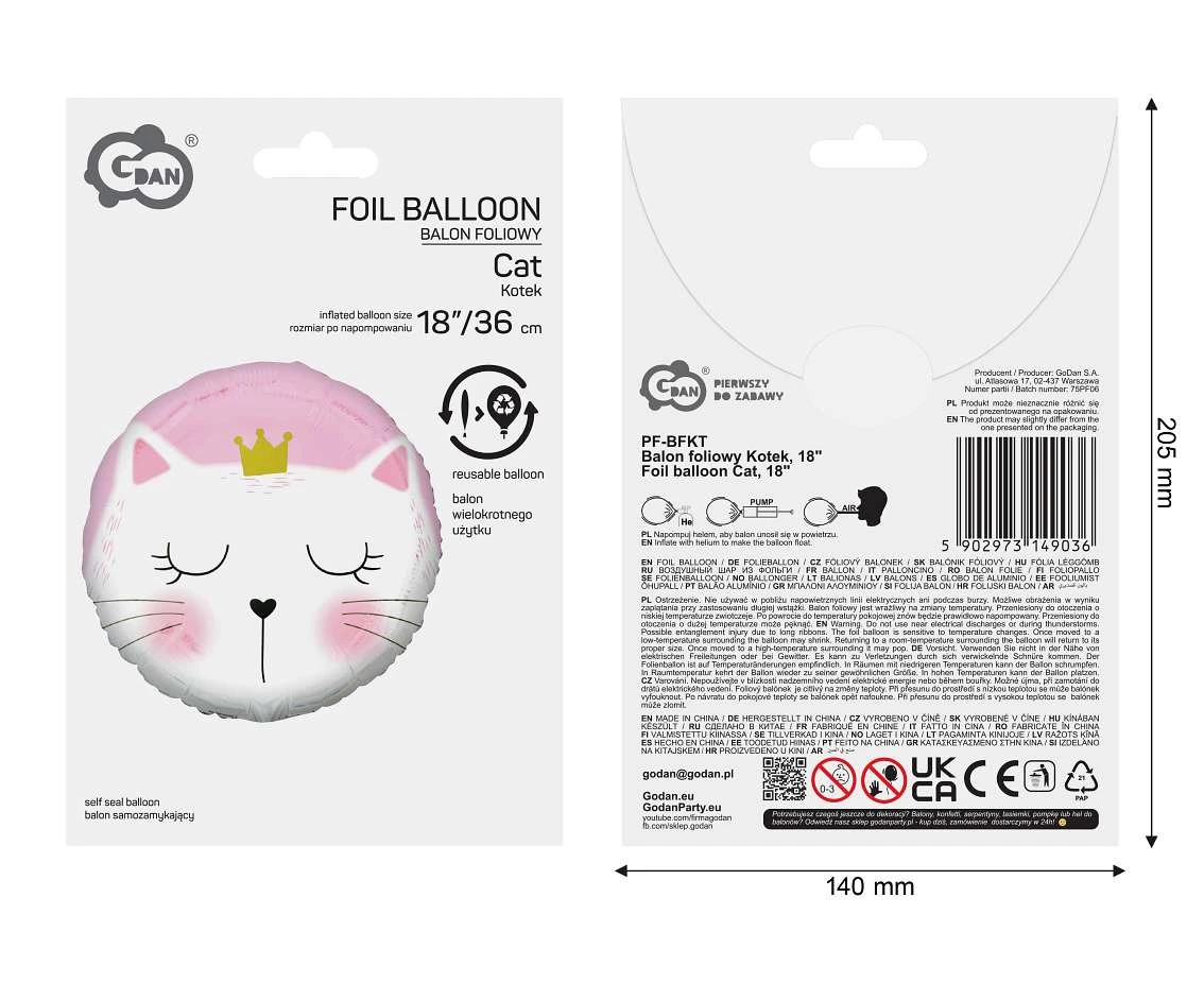 Balon foliowy Kotek, 18 cali AA